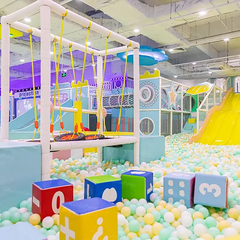 A fresh and beautiful indoor children's playground with an elegant, comfortable and warm style