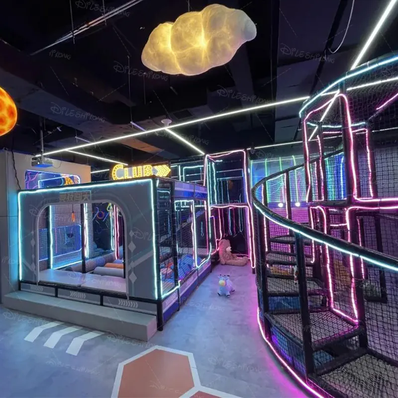 Indoor children's playground, cyberpunk style, technology future theme